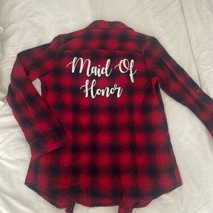 Custom “maid of honor” flannel button up shirt